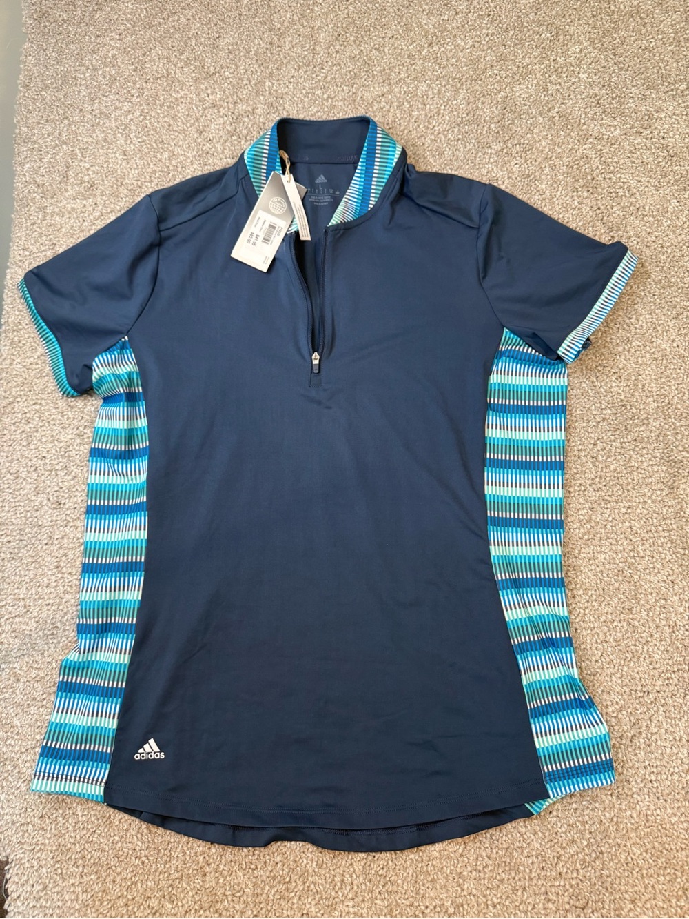 Women’s Adidas Mock Collar Zip Short Sleeve Shirt- NEW - size Large - Navy